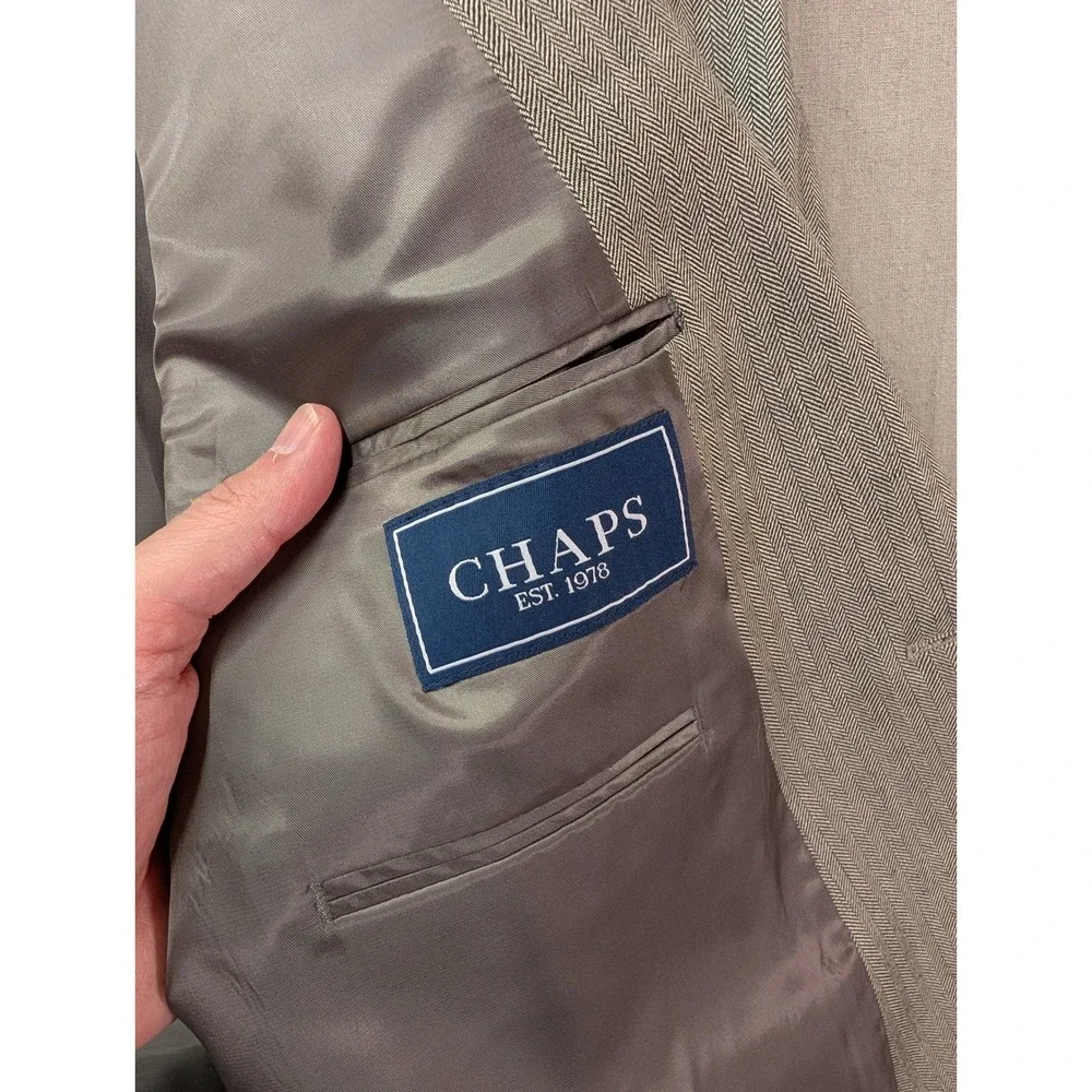 Chaps Mens 48L Silk Wool Herringbone Blazer Sport Coat Gray 2-Button